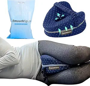 SmoothSpine Alignment Leg Pillow for Side Sleepers  Ergonomic Memory Foam Knee Pillow with Adjustable Strap, Supports Hip & Back, Washable Breathable Cover for Restful Sleep, Navy
