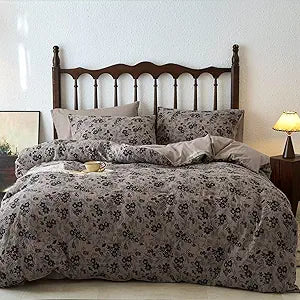 BuLuTu Vintage Muslin Duvet Cover Set King, 100% Cotton Gauze Comforter Cover Chic Floral Quilt Cover with 2 Pillowcases, 104"x90", Soft Breathable Bedding Set, Zipper & Corner Ties
