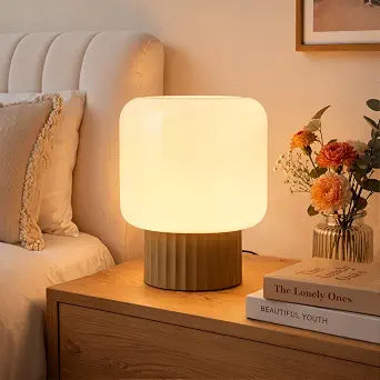 VOLISUN Mushroom Lamp, Plug-in Table Lamp with White Glass Shade, 2700K Warm White & Stepless Dimming, Modern Bedside Lamp for Bedroom, Living Room and Home Decor, 1 Pack (Brown)