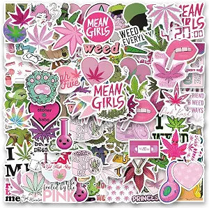 110PCS Pink Weed Sticker for Adults, Kawaii Marijuana Stickers,Cute Weed Stickers for Girl,Aesthetic Weed Gift