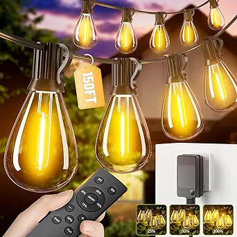 150FT Outdoor String Lights with Remote, Waterproof Patio Lights with 55+2 Shatterproof S11 LED Bulbs,2700K Low Voltage Adapter for Backyard Garden Porch Bistro Decor, Timer & Dimmer Modes
