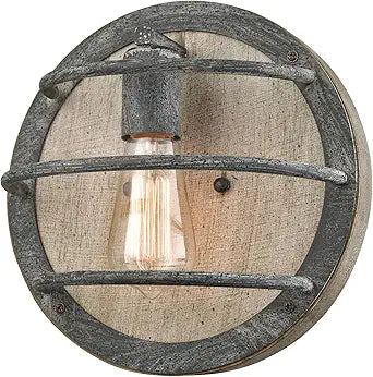 DAYCENT Farmhouse Wall Sconce Retro Rustic Wood Wall Light Fixtures 1-Light Industrial Caged Sconces Lighting for Bedroom Hallway Kitchen Corridor