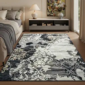 CRYPTOLITE Abstract Area Rug Washable Rug with Non-Slip Backing Low Pile Area Rugs for Living Room, Bedroom, Dining Room,4x6, Black