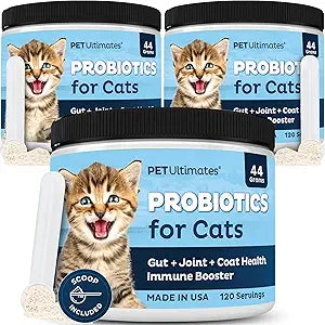 Pet Ultimates Probiotics for Cats  3 Pack of 20-Species Cat Probiotic Powder to Treat Diarrhea, Vomiting, Digestive Support & Antibiotics Recovery  Cat's Health Supplies (44 gr)