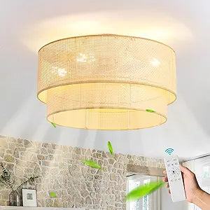 ainqiant 20 Inch Boho Caged Ceiling Fans with Lights Flush Mount, Rattan Ceiling Fan with Light Remote Control with Reversible 6 Speeds for Bedroom, Nursery, Living Room, E26, Base, Indoor