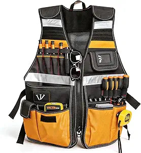 Electrician Tool Vest, Tool Vest for Men, Tool Vest Electrician with17 Storage Spaces, 1680D Heavy Duty Adjustable Work Vest with Reflective Strips, Fits Chest 37"64", Yellow