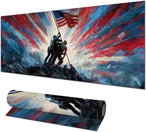 HOMETITUTE XL Mouse Pad 31.5 x 11.8 Inch Soldiers Raising American Flag Desk Mat Large Extended Gaming Mousepad Waterproof Non Slip Desk Pad Keyboard Mat Office Computer Accessories