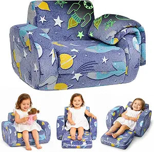 3-in-1 Kids Couch, Toddler Chair Comfy 1-3 Years Old, Blue
