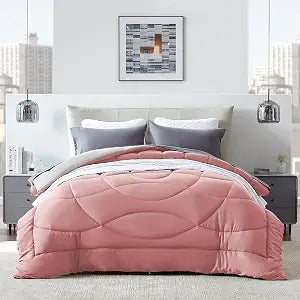 SLEEP ZONE Comforter Duvet Insert, King Size Quilted Reversible Comforters, Soft All Season Duvet, Down Alternative Breathable Bedding with 8 tabs, 2 Sides Pink Gray 102 x 88 Inches