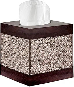 Dahlia Square Tissue Box Cover Square - Brown Tissue Box Holder Vessel - Decorative Tissue Holder for Bathroom - Elegant Brown Bathroom, Bedroom, Office Decor