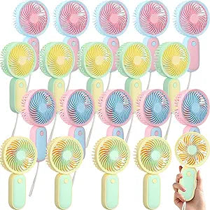 Tujoe Mini Handheld Fan, USB Rechargeable Hand Held Fan Hanging Small Hand Travel Fans Portable Powerful Fans for Women Outdoor Travelling Indoor Home, 4 Colors(20 Pcs)