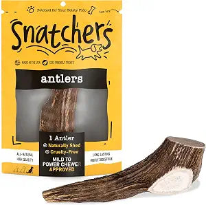 Snatchers Elk Antlers for Dogs  Long Lasting Dog Chews and Dog Toys for Aggressive Chewers, Naturally Shed Deer Antlers for Dogs Processed in The USA, No Additives (Extra Large, 8-9", 1 Count)