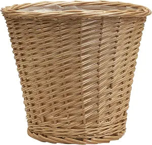 Household Essentials Willow Wicker Waste Basket, Medium, Handwoven with Built-in Plastic Liner, Durable and Attractive Weave, Tapered Design, Compact, Easy to Clean, Natural