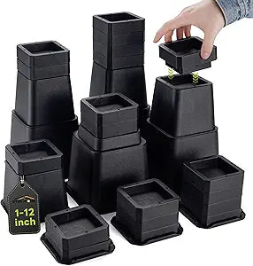 BTSD-home Bed Risers Adjustable 12 Inch Heavy Duty - Elevation in Heights 1,2,3,4,5,6,7,8,9,10,11,12 Inch for Couch, Sofa, Table, Chair, Bed Frame Legs, Dorm Furniture Risers, Set of 4, Black