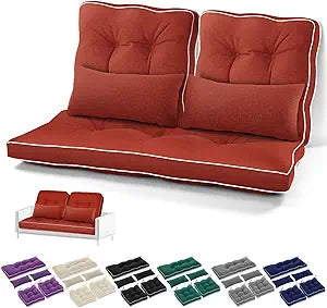 Chunful Set of 5 Outdoor Bench Cushions Set 44 x 19 Inch Tufted Waterproof Patio Furniture Seat Pad with Throw Pillows Loveseat Cushion for Square Settee Indoor Sofa Wicker Couch(Wine Red)