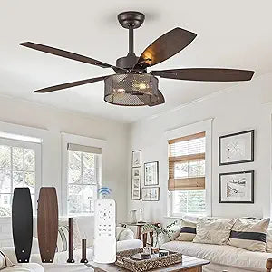 Fanbulous Farmhouse Oil Bronze Ceiling Fans with Lights and Remote, 52 Inch Bedroom Caged Ceiling Fans for Living Room Kitchen6 Speed Reversible Quiet DC Motor, Dual Finish 5 Blades