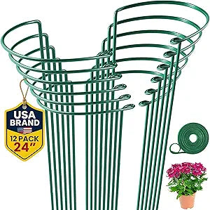 12 Pack Tall Snake Plant Support Stakes  10" W x 24" H Half Round Peony Cages and Supports for Indoor and Outdoor Plants  Plant Cage Ring Support for Flower - Peony, Tomato, Hydrangea, Rose Bush