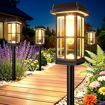 Ahaorigin 8 Pack Solar Pathway Lights Outdoor, 2 Ligting Mode Waterproof Solar Lights Outdoor, Brighter Up to 15 Hrs, Sturdy Metal Rods Outdoor Path Light for Yard Walkway Driveway Sidewalk Garden