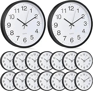 Inbagi 12 Pcs Wall Clock Small Silent Non Ticking Modern Clocks Round Easy to Read Battery Operated Decorative Quartz Clock for Home Bedroom Kitchen Bathroom Living Room School Office (Black,10 Inch)