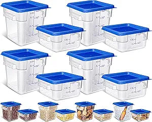 Yungyan 8 Pcs Restaurant Food Storage Containers with Lids Set 2Qt and 4Qt Commercial Restaurant Square Storage Containers Clear Food Cereal Container for Kitchen Freezer (Blue Lids)