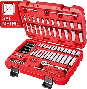 CARBYNE 65-Piece 1/4 in. Drive Socket and Ratchet Set, SAE and Metric, 6 Point, CrV Steel, 90-Tooth Ratchet, Deep and Standard Sockets, Storage Case