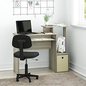 Furinno ECON Desk, 40-in Gaming Desk with Keyboard Tray, Computer Desk, Office Desk with Side Shelves and Storage Bin for Home Office, Study Room, Dorm, Light Oak