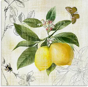 Vintage Lemon Pattern Kitchen, 24 x 24 Inch Canvas Wall Art