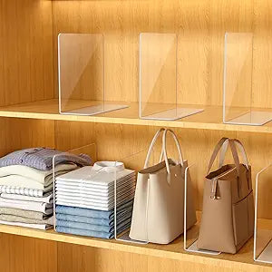 Purse Organizer for Closet Shelf Dividers - 10" Tall X 12" Deep Clear Acrylic Shelf Dividers for Closet Organization - Free-Standing Adhesive Design for Wood & Wire Shelves Bedroom Kitchen 12 Pack