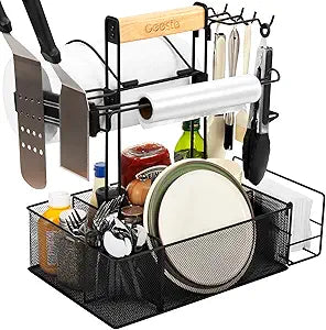 Geesta Grill Caddy for Outdoor Grill, BBQ Picnic Camping Caddy with Paper Towel Holder & Magnetic Tool Holder, Condiment Storage Utensil Kitchen Organizer for RV Camper, Tailgate Accessories