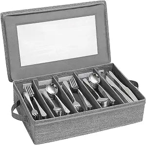 Lifewit Silverware Storage Box, Covered Flatware Organizer with Zipper Lid