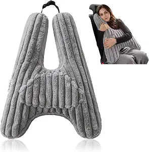 HIGOGOGO Washable Travel Pillow, Car Pillow for Kids, Upgraded Travel Pillows with Removable Soft Cover and High-Support Foam, Fix Neck and Body Sitting/Sleeping on The Trip, Dark Grey