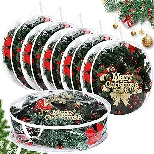 Shappy 6 Pcs 36 Inch Back to School Wreath Storage Container Clear Wreath Storage Bags PVC Waterproof Garland Bags with Clear Window Dual Zippers and Handles for Holiday Artificial Garland (White)