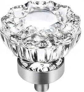 VEHCIL 8 Pack Crystal Dresser Knobs, Single Hole Brushed Nickel Cabinet Knobs Crystal Knobs for Drawers Hardware for Kitchen Cupboard Bathroom, Round Flower Design