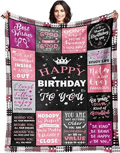 Birthday Gifts for Women - Happy Birthday Decorations Blanket - Gifts for Women Birthday Unique - Womens Birthday Gift Ideas for Her Wife Daughter Mom Sister Grandma - Soft Throw Blanket 60"x80"