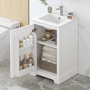 Bellemave 20" Bathroom Vanity with Sink, Small Bathroom Cabinet with Soft Closing Door, Free Standing Single Basin Bathroom Vanity with 2-Tier Storage Rack and Adjustable