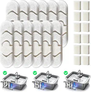 Dog Water Fountain Filter 12-Set, 12L/15L/18L Stainless Steel Dog Water Bowl Dispenser Filters, Pet Water Fountain Filters Set, 12 Filters and 12 Sponges