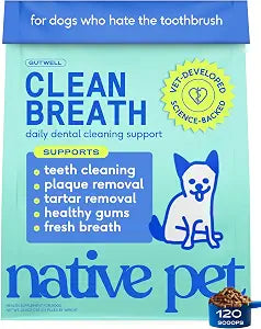 Native Pet Clean Breath Dog Dental Care - Teeth Cleaning for Fresh Breath, Clean Teeth & Healthy Gums - Tartar and Plaque Remover - Dog Breath Freshener - 120 Scoops