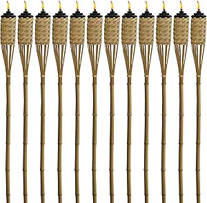 TIKI Bamboo Tiki Torches 12-Pack  Weather-Resistant Outdoor Dcor with Easy-Pour Wide-Mouth Canister Refill for Patio, Garden, Backyard, and Parties, 57-Inch Citronella Torches