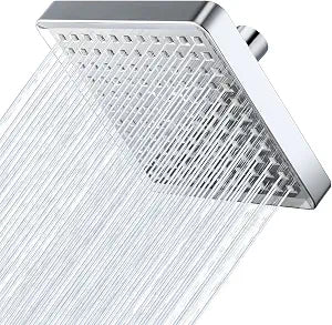 High Pressure Rain Shower Head - 6" Powerful Bathroom Pressure Boosting Rainfall Shower - Perfect Universal Replacement for Square Showerhead - Renter Friendly(Chrome)