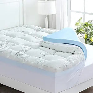 DOWNCOOL Dual Layer 4 Inch Memory Foam Mattress Topper Queen  2 Inch Gel Memory Foam & 2 Inch Pillow Top Mattress Pad, Soft & Breathable Viscose Made from Bamboo, for Back Pain Relief