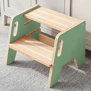 WINGYZ Toddler Step Stool, 3-Height Adjustable Wooden Stool for Kids, FSC & ASTM Birch Marine Plywood, 200lb Capacity, Bathroom Sink Independence, Kitchen Potty Training, Green