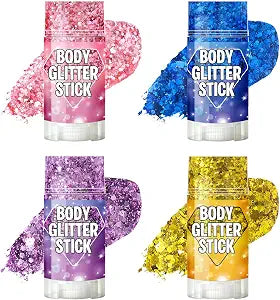 4Pcs Body Glitter Stick Set (Pink/Blue/Gold/Purple) Each 0.56oz