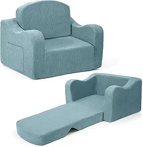 Airpanda Comfy Kids Chair and Couch, 2-in-1 Convertible Kids Sofa, Soft Fold-Out Design, Removable Machine Washable Cover,Blue