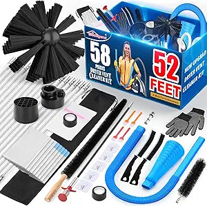Sealegend 58-Piece 52-Feet Dryer Vent Cleaner Kit, Dryer Cleaning Tools, Omnidirectional Dryer Lint Vacuum Attachment, Dryer Vent Brush, Universal Vacuum & Dryer Adapters (Blue)