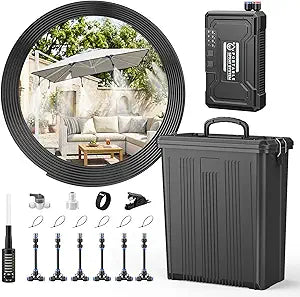 Portable 4 Gallon Misting System with 15000mAh Rechargeable Pump, 33FT Hose  Powerful Outdoor Water Bucket Misters for Outside Patio Cooling, Backyard, Canopy, Camping, Umbrella, Sports, Greenhouse