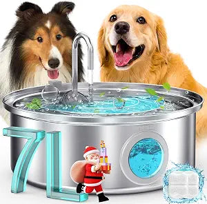 oneisall Dog Water Fountain Stainless Steel for Large/Medium Dogs,7L/230oz Pet Fountain with Visual Water Level,Ultra-Quiet Water Bowl with 5-Stage Filtration,Dispenser for Living Room Kitchen