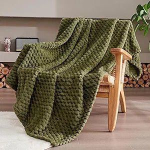 Olive Green Queen Size Blanket 90 x90 Inches, Soft Plush 330GSM Flannel Fleece Blanket, Cozy Lightweight Warm Decorative Blanket for Couch Sofa Bed, All Season Use