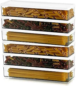 Hanobe Pasta Containers for Pantry Large Spaghetti & Noodle Canister Clear Cereal Storage Organizer Set with Lock Lids Durable BPA-free Plastic Food Keeper for Fridge Kitchen Cabinet (6, 37oz)