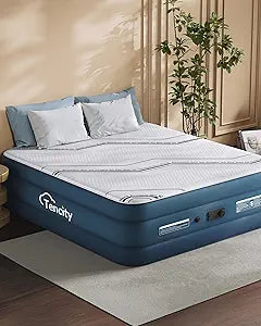 20 Tall Luxury Air Mattress with Quilted Foam Topper, Extra Firm Support with U-shaped PVC strap Inflatable Bed, Quiet & Comfortable Blow Up Bed for Home Guests, Camping, Travel, Fast Inflate AirBed