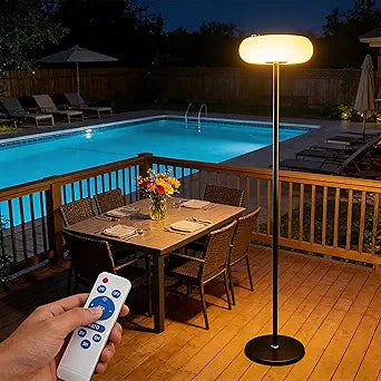 Solar Outdoor Floor Lamp for Patio, Rechargeable Standing Lamp with Remote Control, IP65 Waterproof Dimmable 3 Brightness Modes LED Standing Solar Lights for Garden, Lawn Warm White 3000k